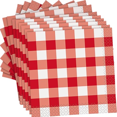 Red Gingham Beverage Napkins 16-Pack 2-Ply Paper Party Supplies