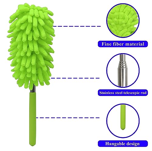 ZdyCGTime 4 Pack Microfiber Dusters with Non-Slip Handle, Detachable Washable Heads, Extendable for Car, Home, Office Cleaning (Green)