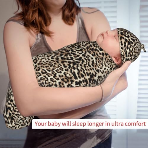 Leopard Print Cheetah Newborn Swaddle Blanket & Hat Set