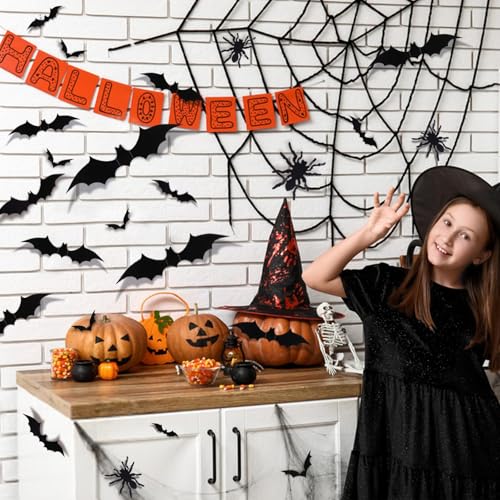 150 Pcs Halloween Bat Decorations - 3D PVC Wall Stickers