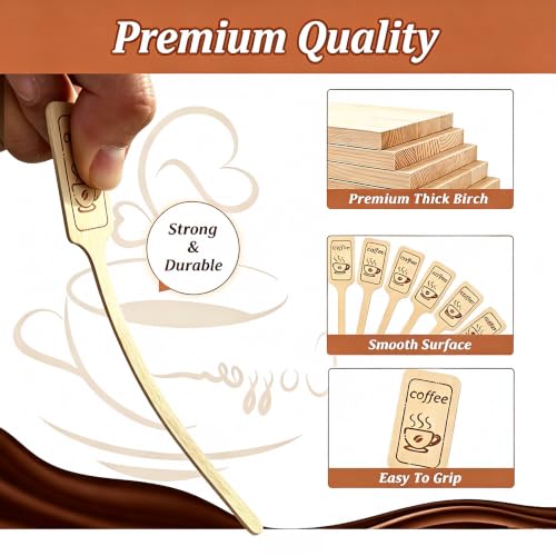 Birch Wood Coffee Stirrers - 6.3 Inch Paddle Stir Sticks, 108 Pack
