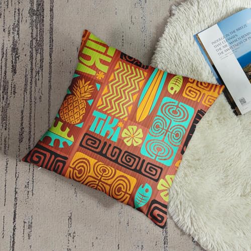 Hawaiian Plumeria Tiki Throw Pillow Cover - 20x20 Inch