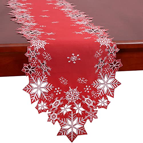 Embroidered Snowflakes Table Runner 14x90 Inches Christmas Holiday Decor