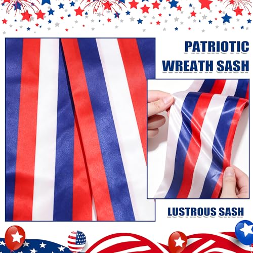 Patriotic Wreath Sash Set - 4th of July Red White Blue Ribbons