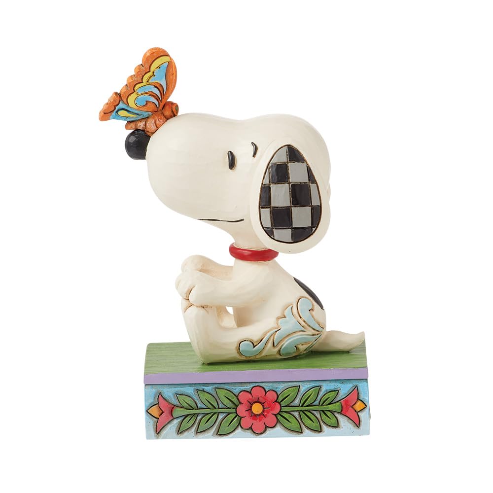 Enesco Peanuts by Jim Shore Collection Snoopy Balancing Butterfly on Nose Figurine- Stone Resin Hand Crafted Painted Collectible Peanuts Snoopy Figurines Home Decor Statue, 4.41 Inch