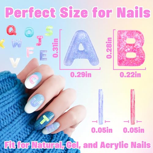 Jyukan 300Pcs Resin Letter Nail Art Charms Cute Flatback Alphabet Gems