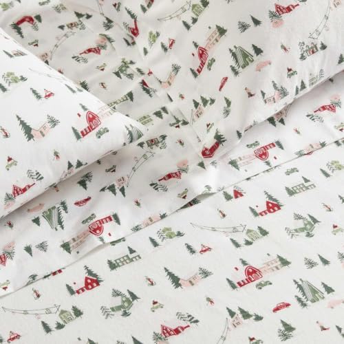 King Sheet Set with Fitted Sheet & Pillowcases - Ski Village Green