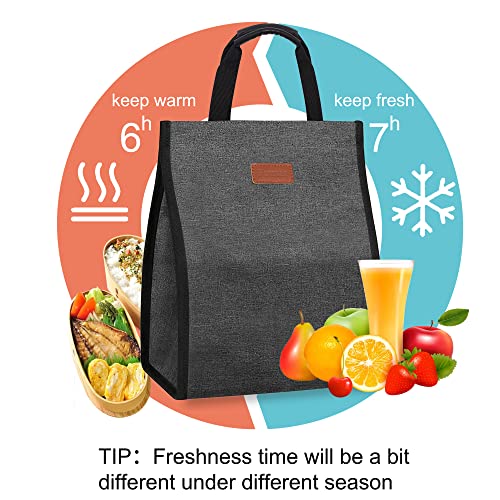 Femuar Charcoal Grey Insulated Reusable Lunch Tote Bag with Internal Pocket - 1 Pack