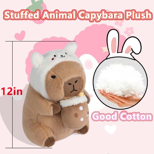 Cute Capybara Plush Toy - Soft Stuffed Animal Doll with Bunny Ears, 12 Inch