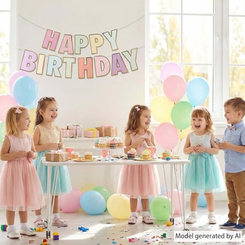 Macaron Happy Birthday Banner - Pastel Rainbow Party Decor
