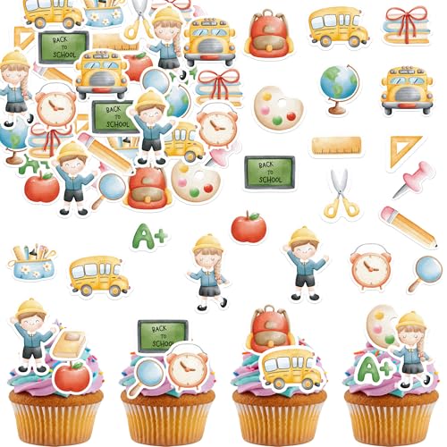 40PCS Edible Back to School Cupcake Toppers Wafer Paper Decorations