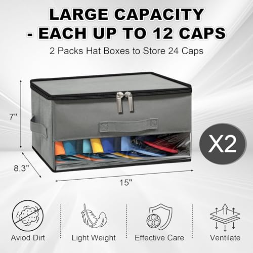 Bamneat Stackable Hat Storage Organizer for Baseball Caps - 2 Pack, Grey
