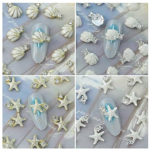 WOKOTO 24 PCS Ocean Nail Charms 3D Seashell Starfish Nail Gems