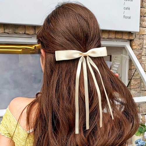 Tunbao 4Pcs Satin Hair Bow Clips with Long Tail for Women and Girls