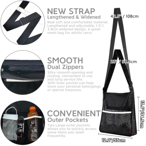 qiipii Large Mesh Crossbody Bag - Stadium Approved See-Through Shoulder Tote
