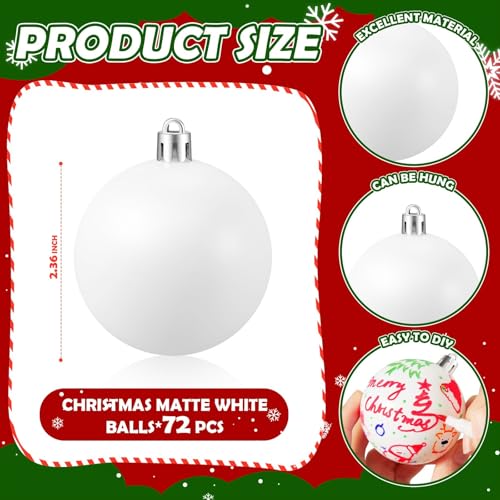 72 Pcs Plastic Christmas Ball Ornaments 2.36 Inch White Holiday Decor - Variation 72