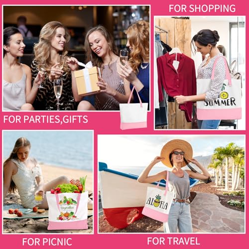 Large Pink Canvas Tote Bag with Zipper - Reusable Grocery & DIY