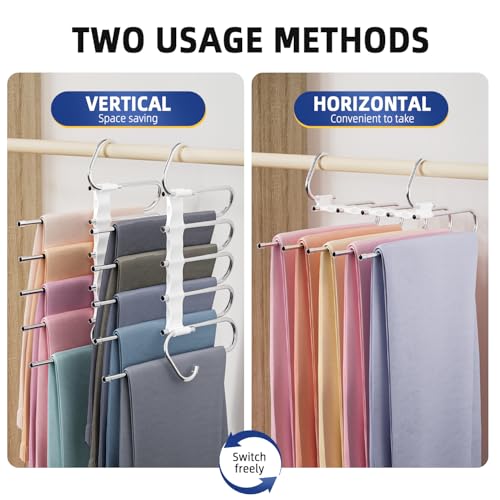 Damita 5-in-1 Space Saving Pants Hangers - White Metal Closet Organizer (2 Pack)