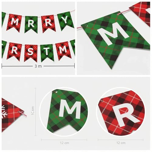 Merry Christmas Paper Banner with String for Fireplace and Wall Holiday Decor