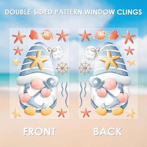 Hianjoo 93 Pcs Summer Beach Gnome Window Clings - Ocean Decor