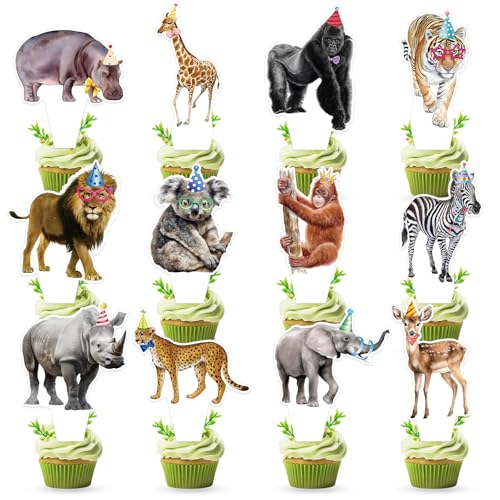 36 PCS Jungle Safari Cupcake Toppers for Birthday Parties