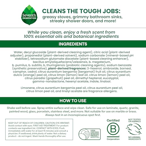 Seventh Generation Probiotic Multi Surface Cleaner Spray, Grapefruit & Orange, 9.4 Fl Oz