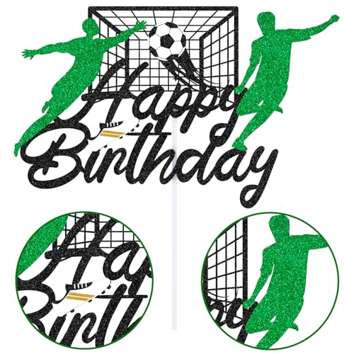 Hooqict Soccer Happy Birthday Cake Topper Glitter Decorations - Kids, Men, Boys Party Supplies