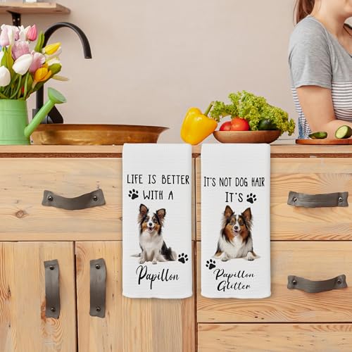 Funny Papillon Kitchen Towels Set of 2 - Decorative Dog Gifts