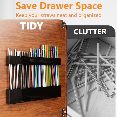 Acrylic Straw Holder for Cabinet Door - Reusable Straw Organizer