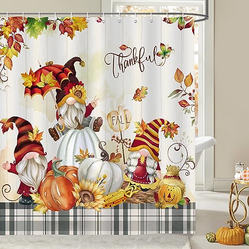 Thanksgiving Gnome Shower Curtain - 72x72 Inch Waterproof Polyester