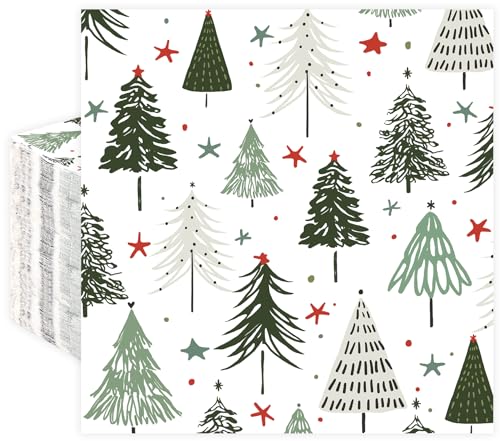 Christmas Tree Green Paper Napkins 6.5 Inch Pack of 50 - Disposable Holiday Decorations