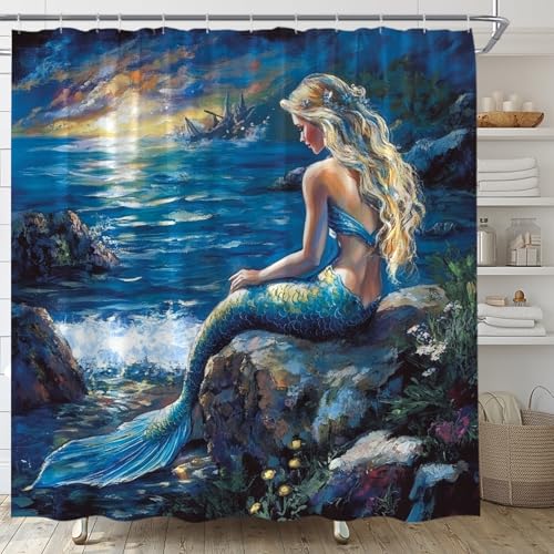 Fantasy Mermaid Shower Curtain - 72x72 Inch Waterproof Decor