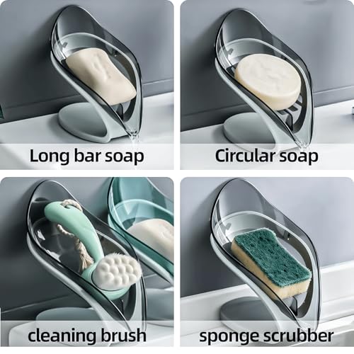 Grey Leaf-Shaped Soap Dish – Self-Drain Soap Holder for Shower & Sink