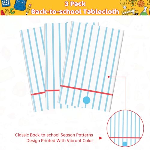 Back to School Tablecloths - 3 Pack Disposable Notebook Design, 108x54 Inch