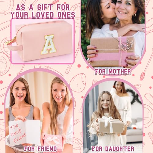 WEMVP Personalized Initial Makeup Bag with Handle Pink