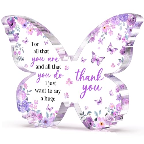 Glydein Purple Butterfly Acrylic Thank You Plaque - Appreciation Gift