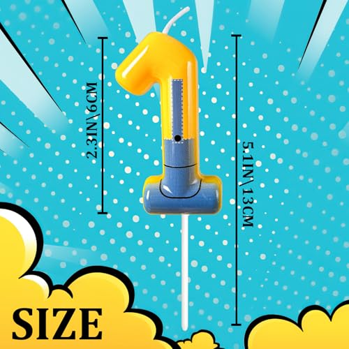 Number 1 Cartoon Birthday Cake Candle for Kids - Yellow Jeans Theme