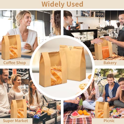 Kraft Paper Bread Bags with Clear Window - 30 Pcs Sourdough Bakery Bags