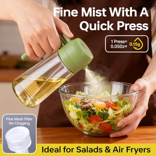 2Pcs Glass Oil Sprayer for Cooking, 16oz Dual-Function Dispenser - Black+Green