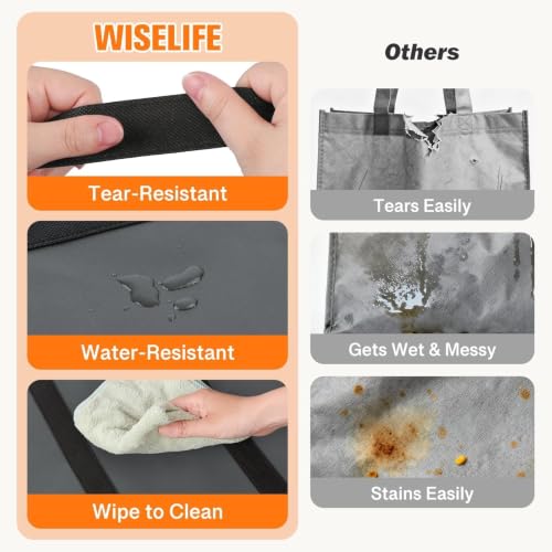 WISELIFE 35L Reusable Grocery Bags, Foldable, Gray, 3 Pack