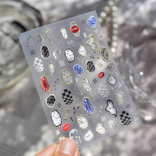 5D Embossed Gold Clock Nail Stickers Self-Adhesive Luxury Nail Decals