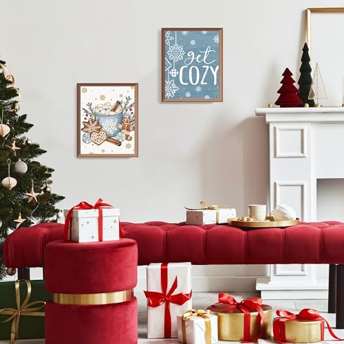 Christmas Winter Gingerbread Man Snowman Wall Decor Posters - Blue Variation, Set of 4, 8x10 Inch