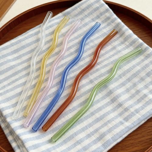 12 Pack Colorful Reusable Glass Straws with Cleaning Brushes