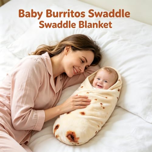 Baby Burrito Tortilla Blanket - 36 Inch Reversible Flannel Swaddle for Kids & Toddler Beige