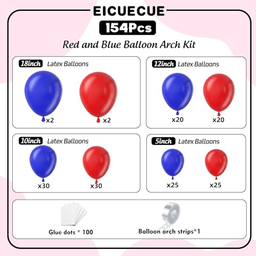 EICUECUE Red and Blue Balloon Arch Kit - 154 Pieces for Parties