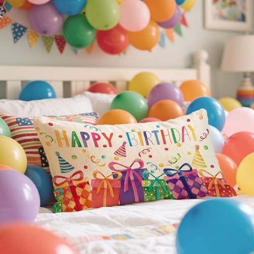 Fahrendom Happy Birthday Lumbar Pillow Cover 12x20 Inches Decorative Cushion Cover