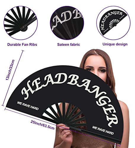 Large Handheld Rave Folding Fan - Head Banger Design for Parties
