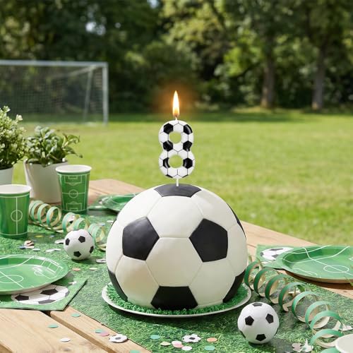 LASILE Soccer Number 8 Birthday Candle - Sports Themed Cake Topper, Party Supplies for Boys & Girls
