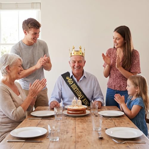 60th Birthday King Sash for Men - Black & Gold Party Decoration
