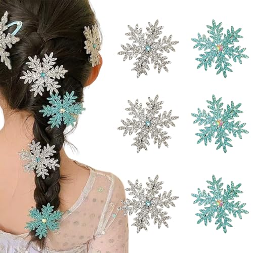 Snowflake Rhinestone Hair Clips 6 PCS Blue Silver Holiday Hairpins